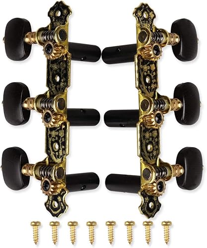 Mr.Power Afinadores de guitarra, cabezales de máquina de 3+3 juegos de teclas de afinación, clavijas de cuerda para guitarra clásica (negro corto,