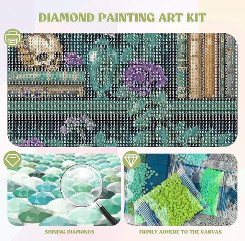 Image of QENSPE 5D Diamond Art Mystic Book Shelf,DIY Round Full Drill Diamond Painting Kits for Beginners,Vase & Skull Diamond Dots for Adults,Home Wall Decor & Gift Perfect for Relaxation 12x16 inch