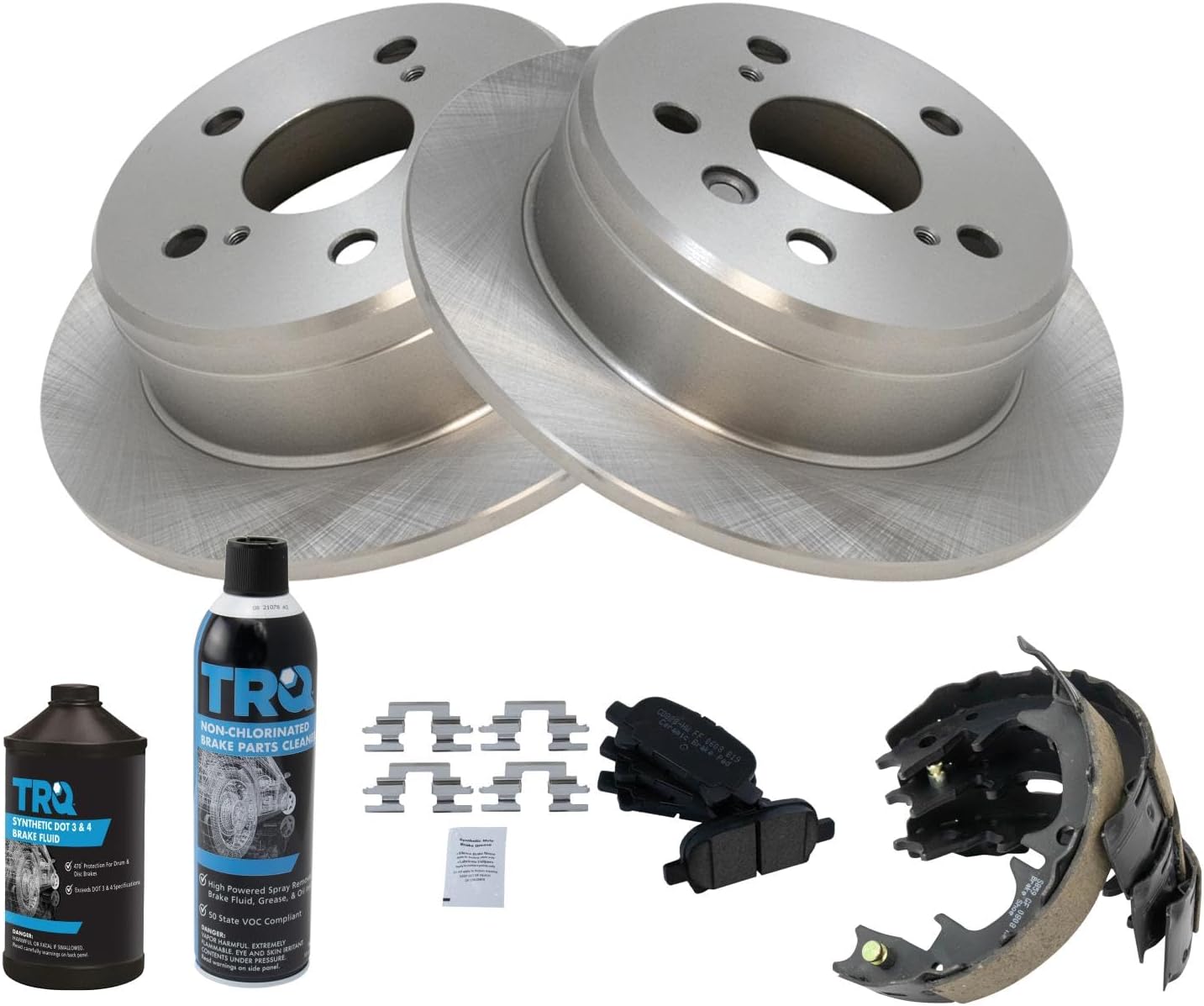 TRQ Rear Brake Pad & Rotor Kit Brake Chemical Kit Brake Pads Brake Rotor Parking Brake Shoe Set Ceramic Compatible with 2000-2001 Toyota Camry 1999-2003 Solara