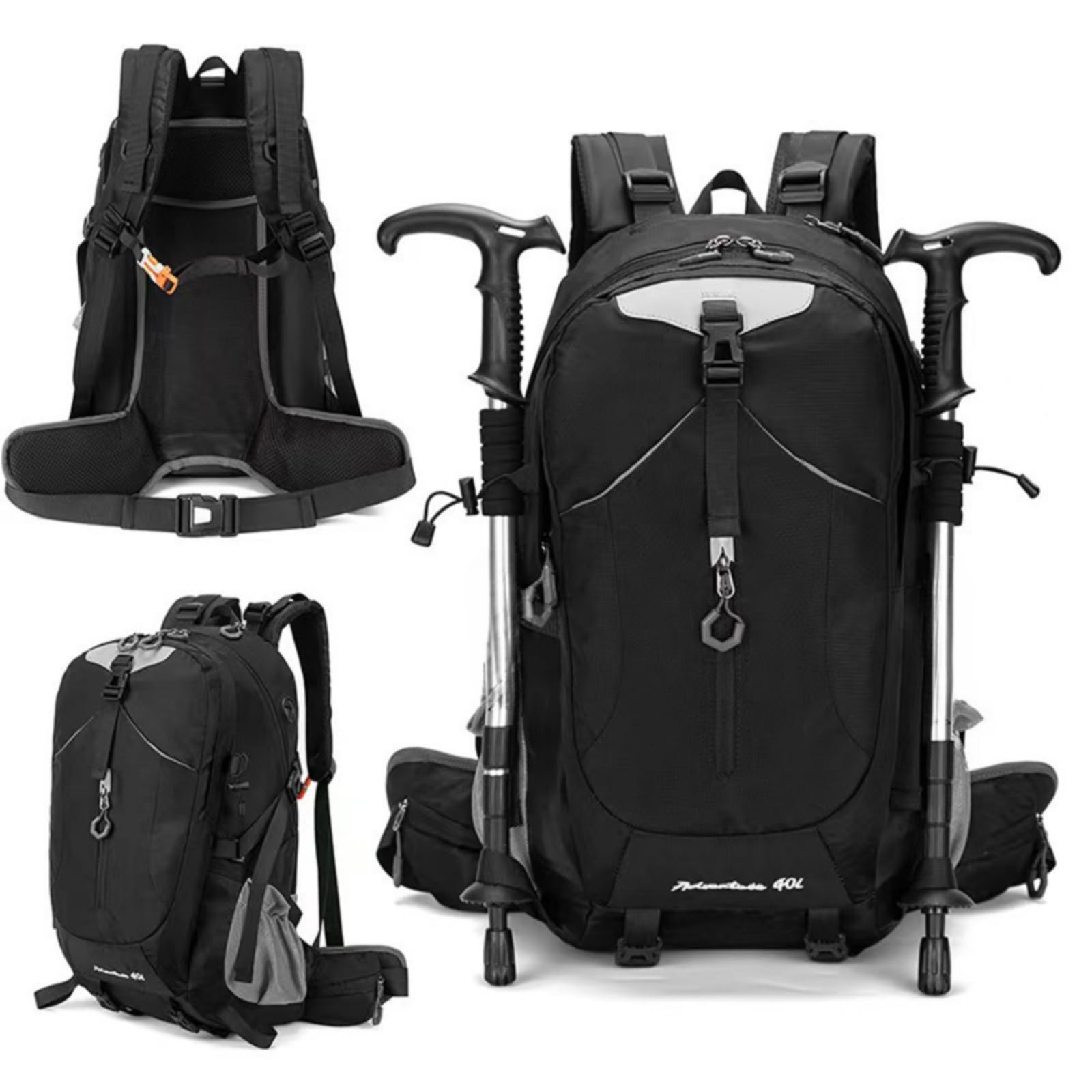 Sac d'alpinisme Ergonomique Sac Randonnée Réglable pour Camping, Déplacement, Array, 攀峰黑色, 40L