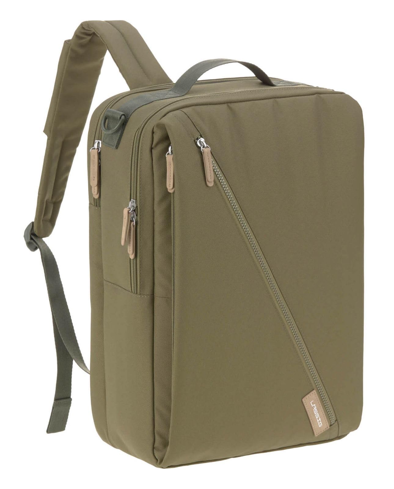 LÄSSIG Baby Wickelrucksack mit Wickelunterlage, Kinderwagenbefestigung, Flaschenwärmer wasserabweisend nachhaltig produziert/Green Label Tidy Talent Backpack olive
