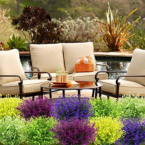 KLEMOO Artificial Shrubs Bushes 4 Pack Fake Outdoor UV Resistant Plants Flowers, Faux Plastic Bell Leaves Greenery for Indoor Outside Hanging Planter Home Office Wedding Farmhouse Decor (Fuchsia)
