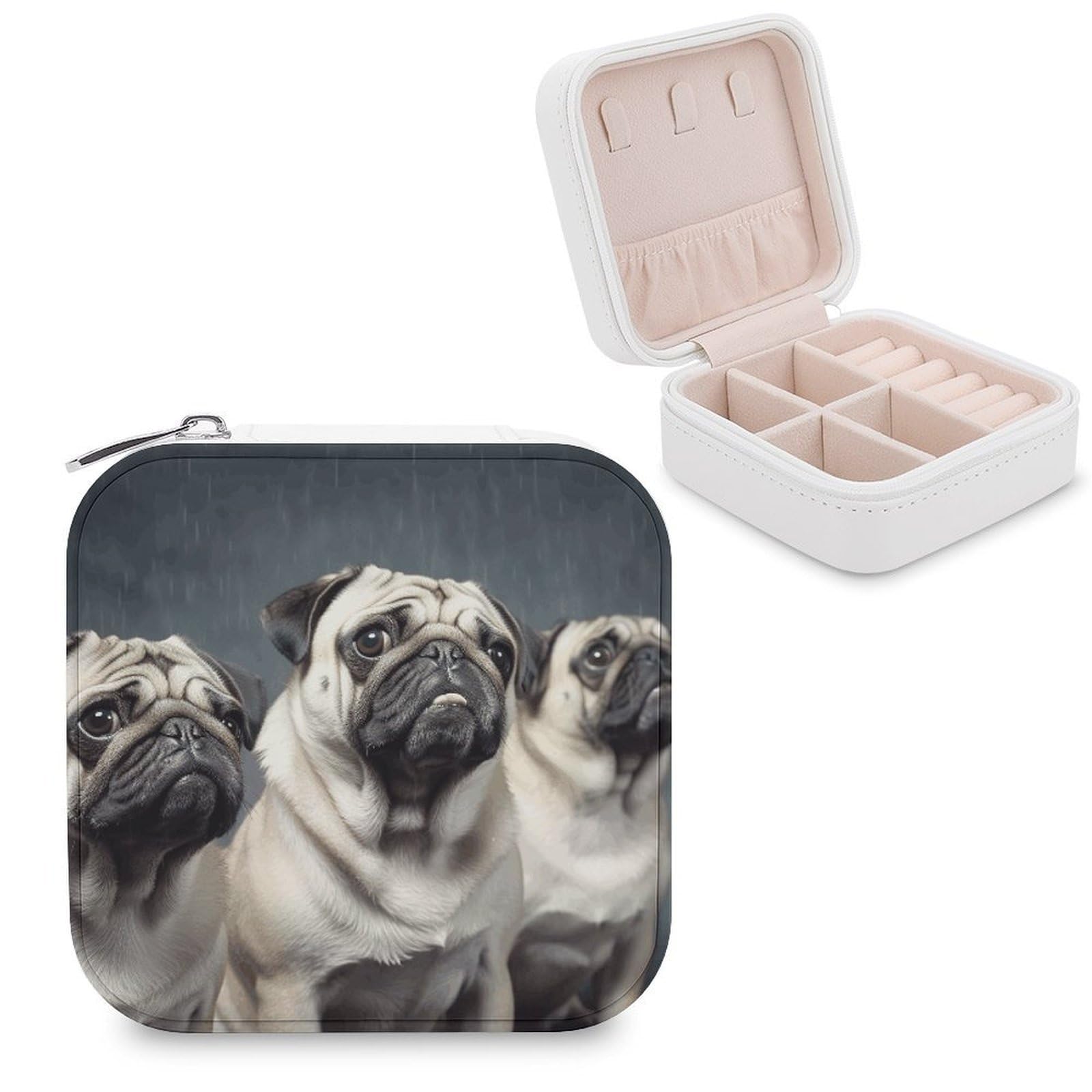 VstaDank Funny Pug Dog Jewelry Box Beautiful Portable Ring Boxes Cute Large-Capacity Jewelry Case Jewelry Organizer for Mothers Gifts for Earrings Rings Hand Bracelet