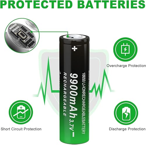 Miniatura 3 de Batería recargable 18650 de 3.7 voltios, batería de 9900 mAh, baterías de gran capacidad para linternas, timbres (2 unidades de batería plana de 3.7