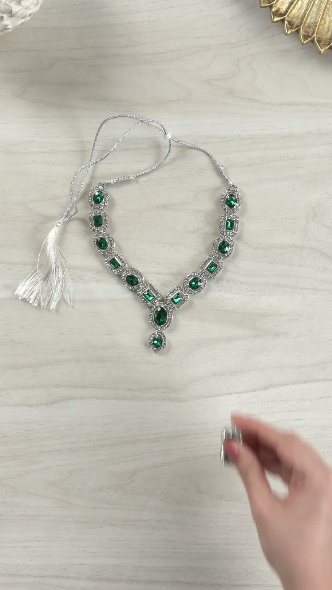 ZAVERI PEARLS Green Stones & Dazzling Austrian Diamonds