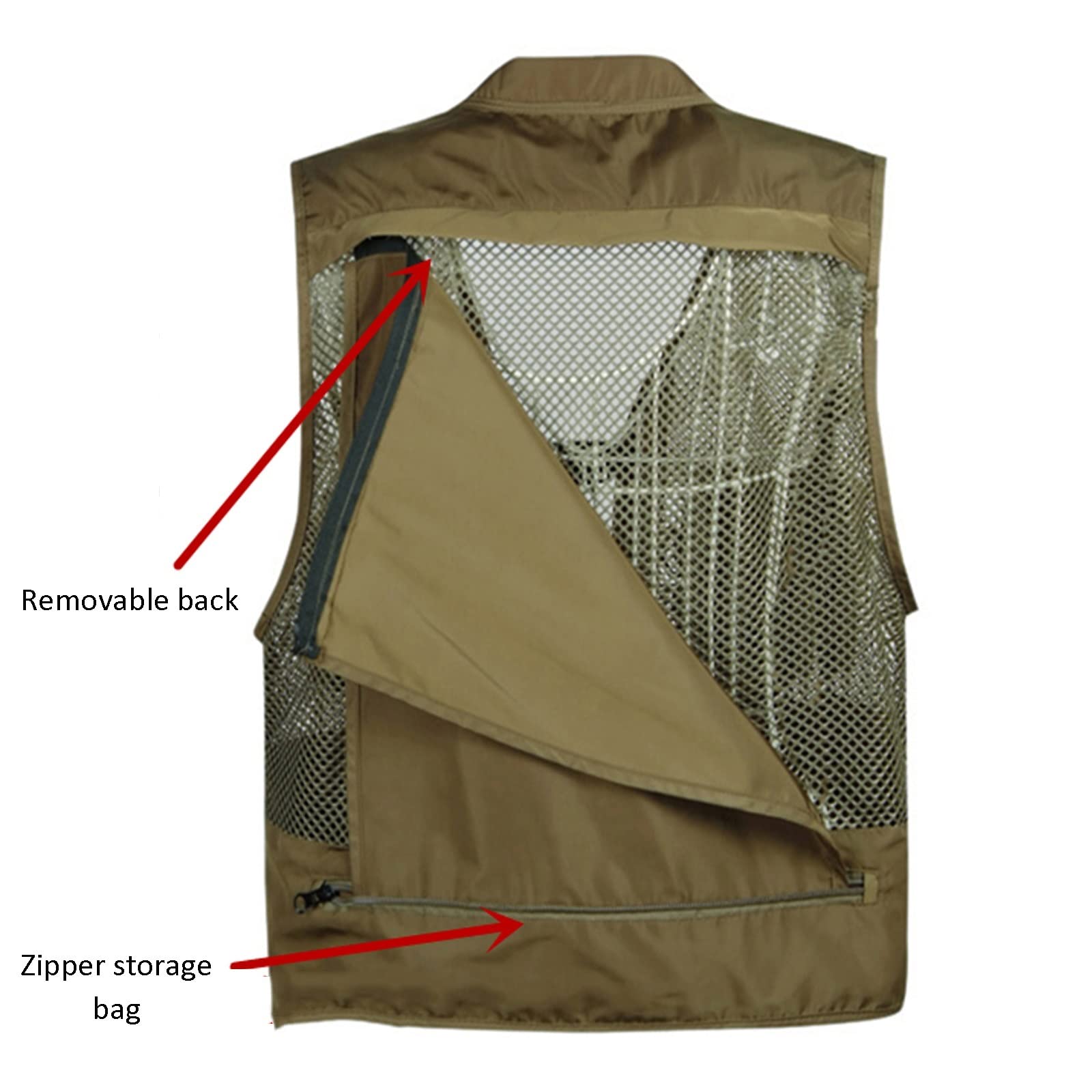 Mire Hommes Gilet de Pêche Respirant Photographie Gilet Camping Chasse Gilet Séchage Rapide L'été(Size:XL,Color:Vert)
