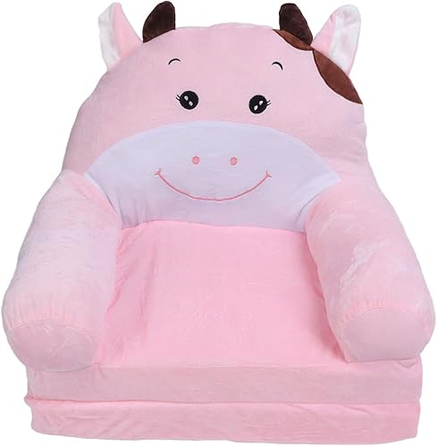 TOPINCN Sofá plegable para niños, pequeño sofá plegable para niña, sofá cama plegable con diseño de vaca, diseño de dibujos animados rosa (doble