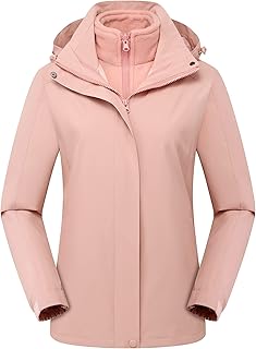 Chaqueta de senderismo 3 en 1 para hombre y mujer, 2 piezas, gruesa, resistente al viento, cálida, impermeable, forro polar, con capucha, para senderismo, esquí, para mujer, color rosa