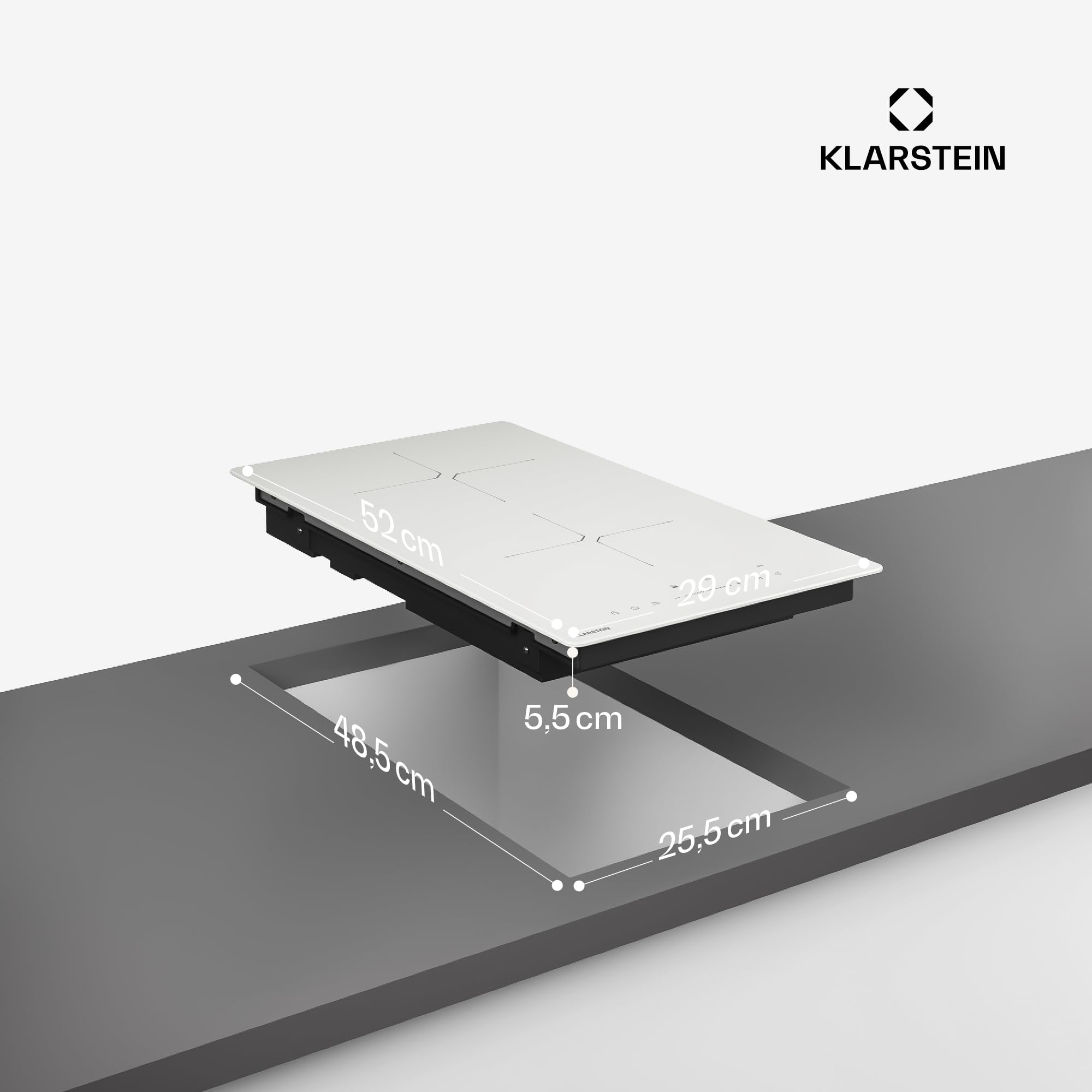 Klarstein PowerGlide Placa Inducción 30cm - 2 Zonas, 3500W Boost, Control Deslizante Táctil, Temporizador, Bloqueo Infantil, Vitrocerámica, Cocina Inducción Compacta, Blanco