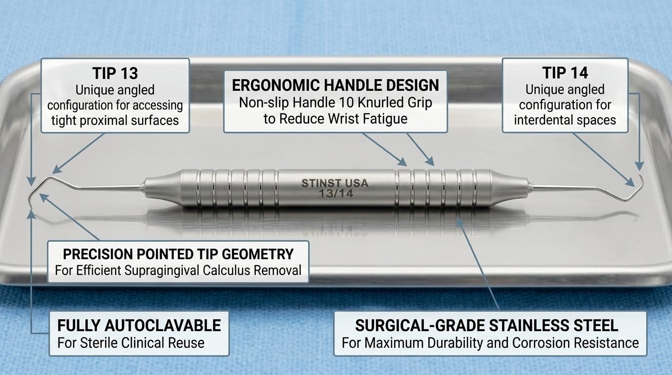 Dental Periodontal Scaler McCall 13S-14S, Universal Handle 10 Manual Hand Instrument image 3