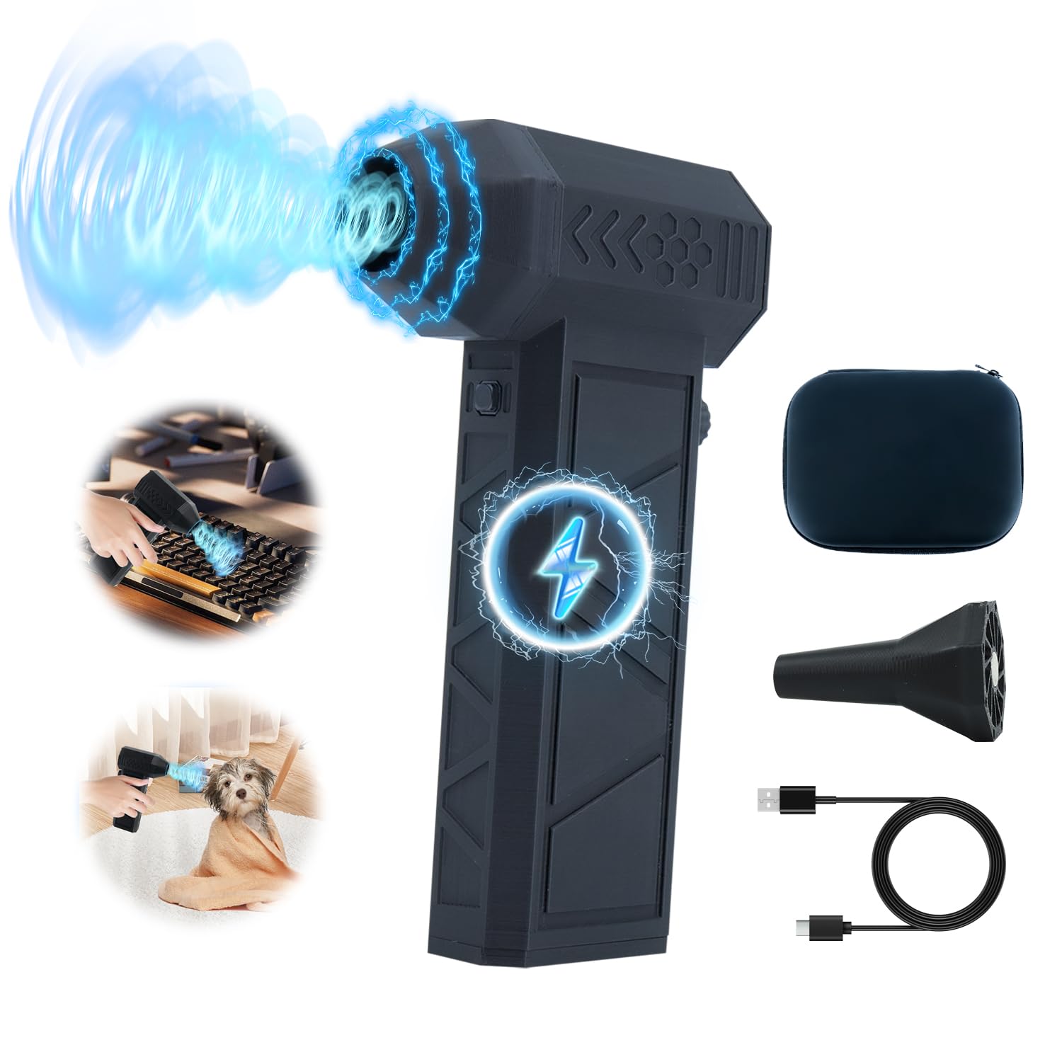 Elektrische Staubgebläse Luftdruckspray, 130000 U/min, Druckluft Compressed Air Duster mit 8000mAh Akku, Reinigungsbürste und USB Schnellladung, für PC Reinigungsset, Auto, Sofa (RX-11)