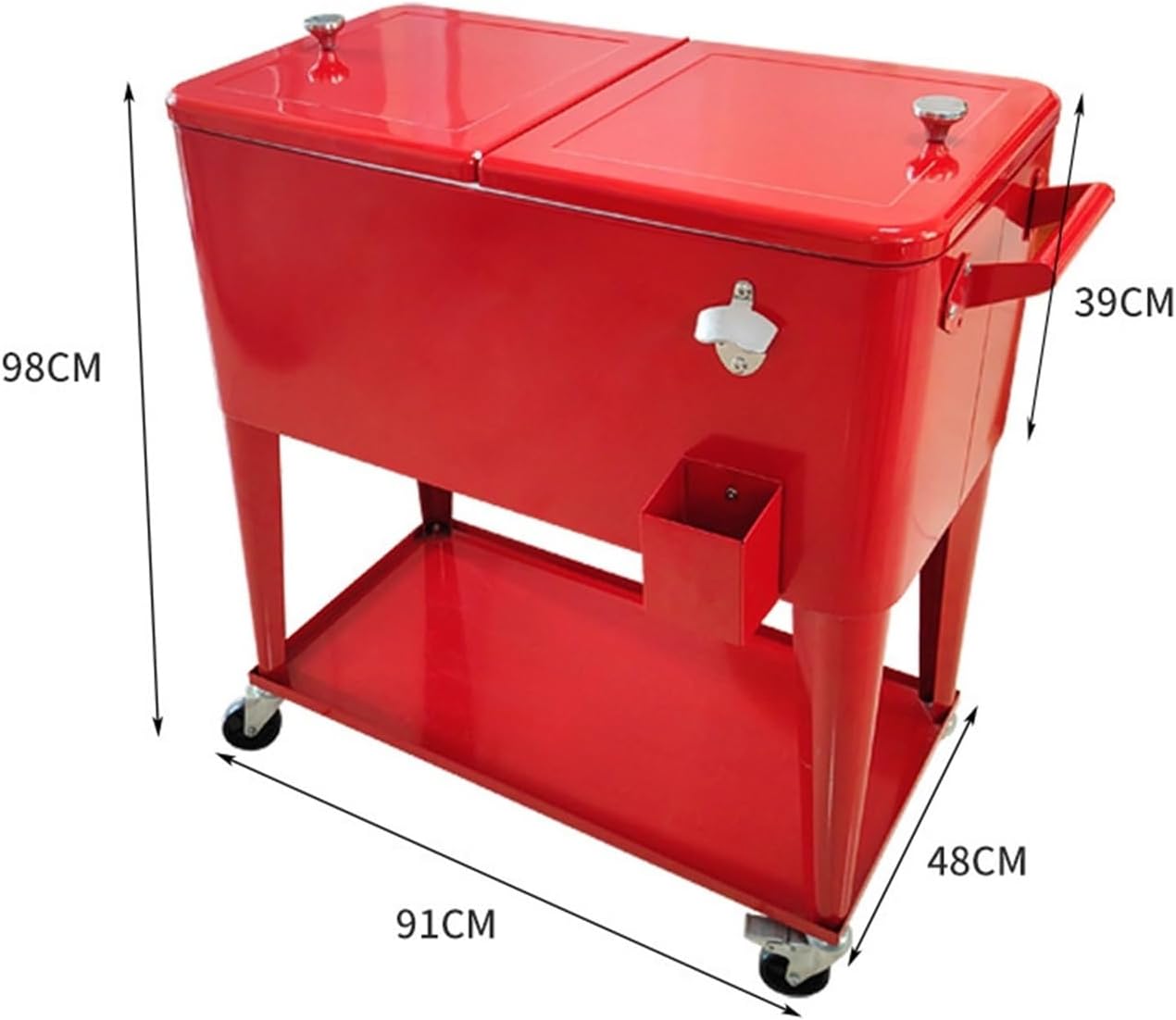 80QT Rolling Cooler Cart with Wheels Heavy Duty Portable Ice Chest for Drinks Outdoor Patio Party Cart with Bottle Opener and Shelf