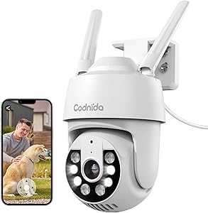 Codnida 2K Outdoor WiFi Surveillance Camera, 360° View, 3MP Camera with 2-Way Audio, Automatic Tracking, Night Vision in C…