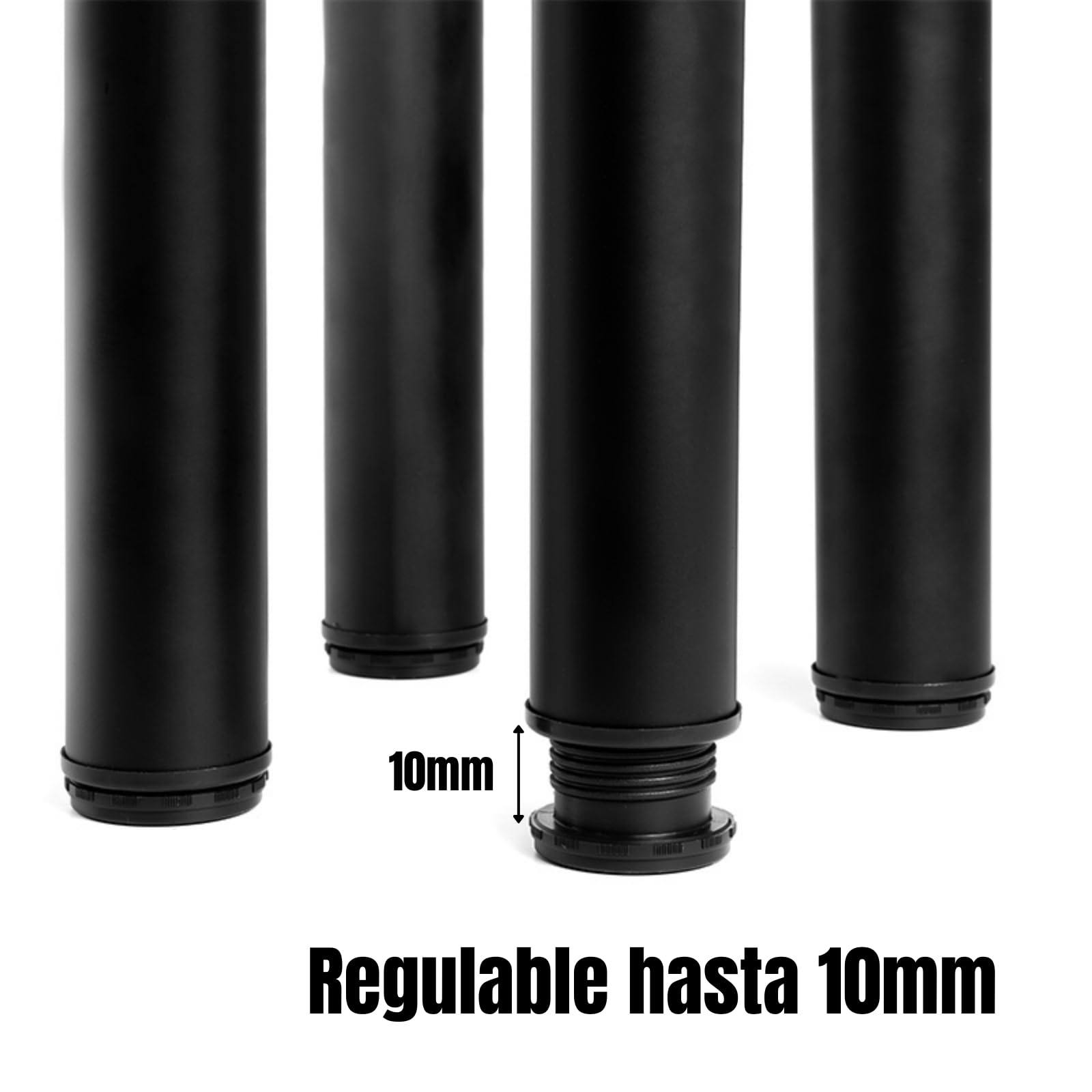 VERDU Patas para Mesas - Juego De 4 Patas Mesa De Acero De Alta Resistencia, ø60mm, Altura De 710mm, Regulación hasta 10mm, Soporte Superior En Zamak, Varios Acabados Disponibles (Negro)