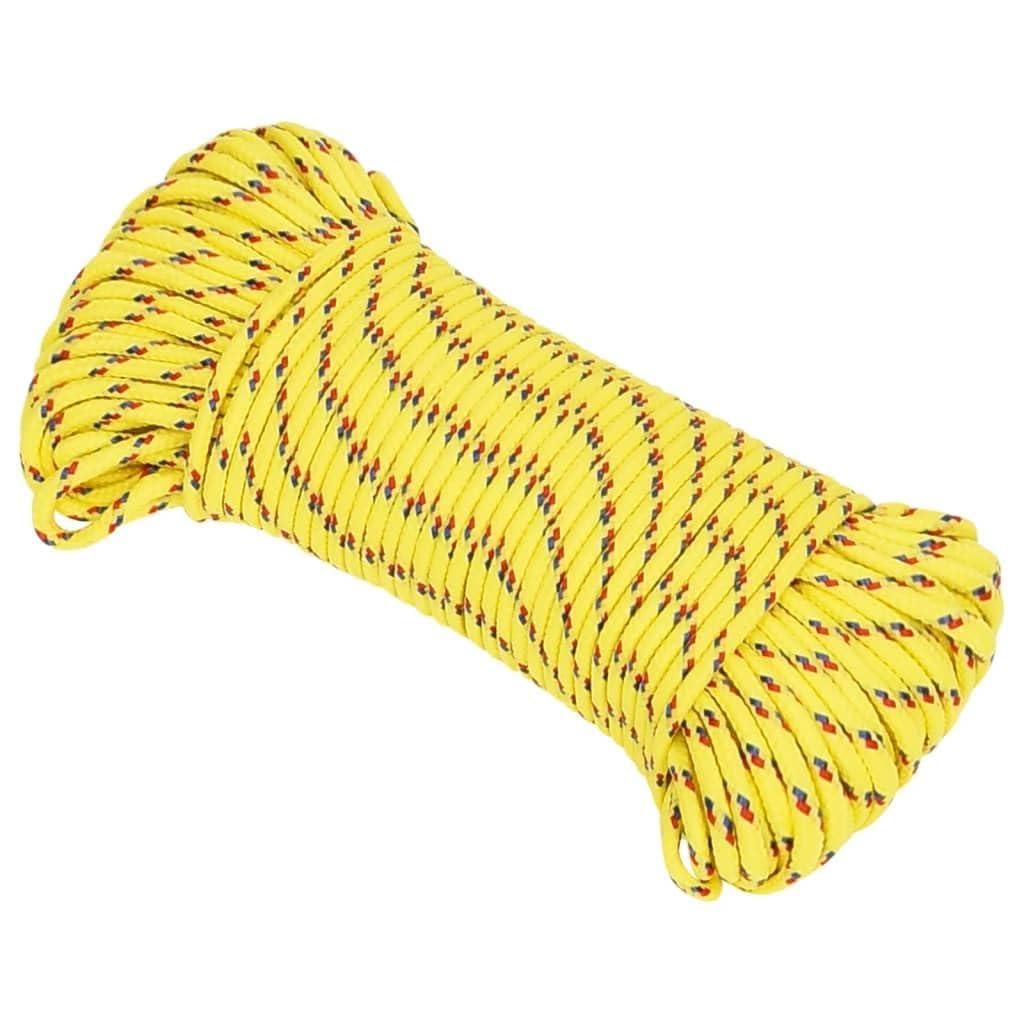 Corde de bateau jaune en polypropylène 5 mm 25 m, corde tressée pour fixation et sécurisation de bateaux, voile, camping, extérieur