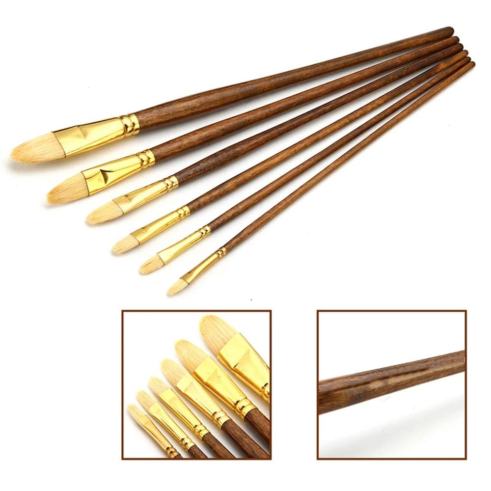 6 unids/Set Pincel de cerdas de Pelo de Cerdo Mango de Madera Pincel para óleo acrílico Pinceles de Dibujo Herramienta de Pintura artística