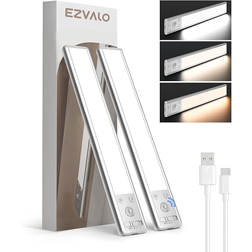 EZVALO Under Cabinet Lighting, 2400mAh Rechargeable Motion Sensor Lights Indoor, 5 Levels Dimmable Magnetic Closet Lights, Wireless Under Counter Lights