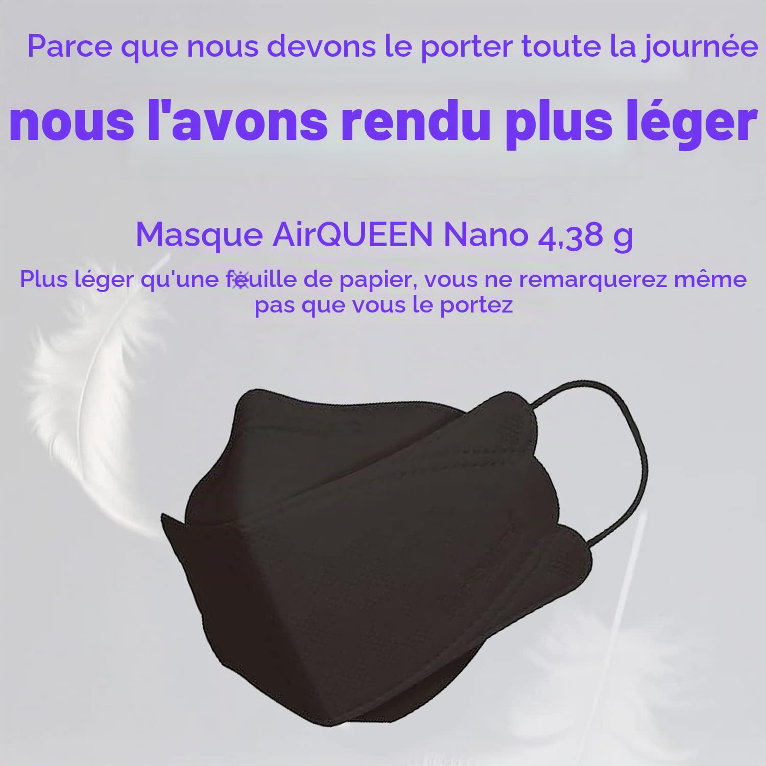 Masque facial à 3 couches avec nano-filtre AIRQUEEN pour adultes, noir, lot de 30, masque facial léger et respirant, masque facial réutilisable