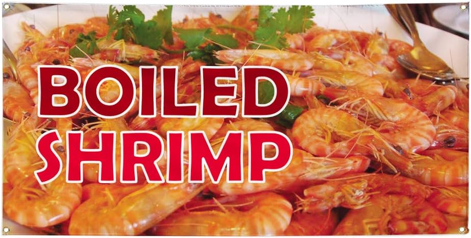 Vinyl Banner Multiple Sizes Boiled Shrimp Outdoor Advertising Printing Restaurant & Food Outdoor Weatherproof Industrial Yard Signs Brown 4 Grommets 16x40Inches