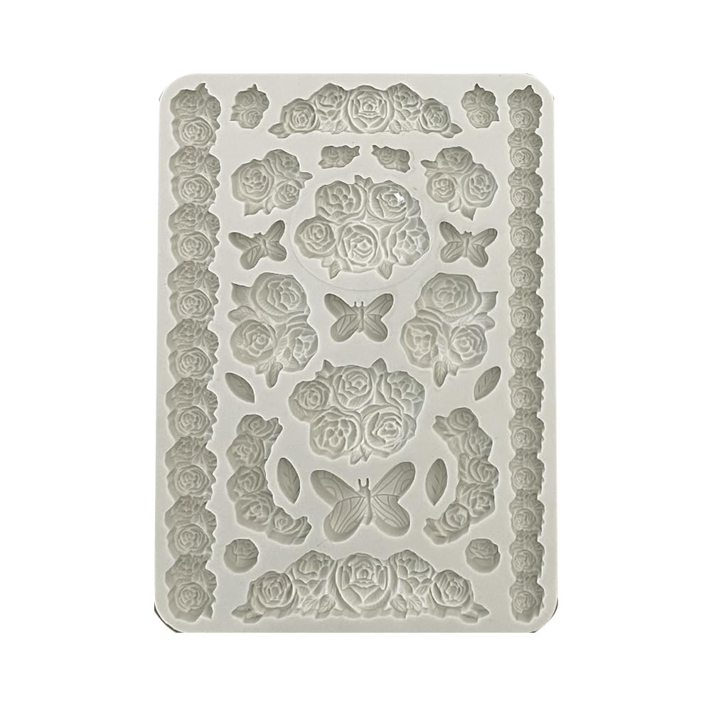 Stamperia - Silicon Mould A5 for Scrapbooking, Bullet Journals and More, Roses and Butterfly, Non-Stick Surface, Suitable for Air-Dry Clay, Resin and More, Perfect for Crafts and Gifting (Shabby Rose)