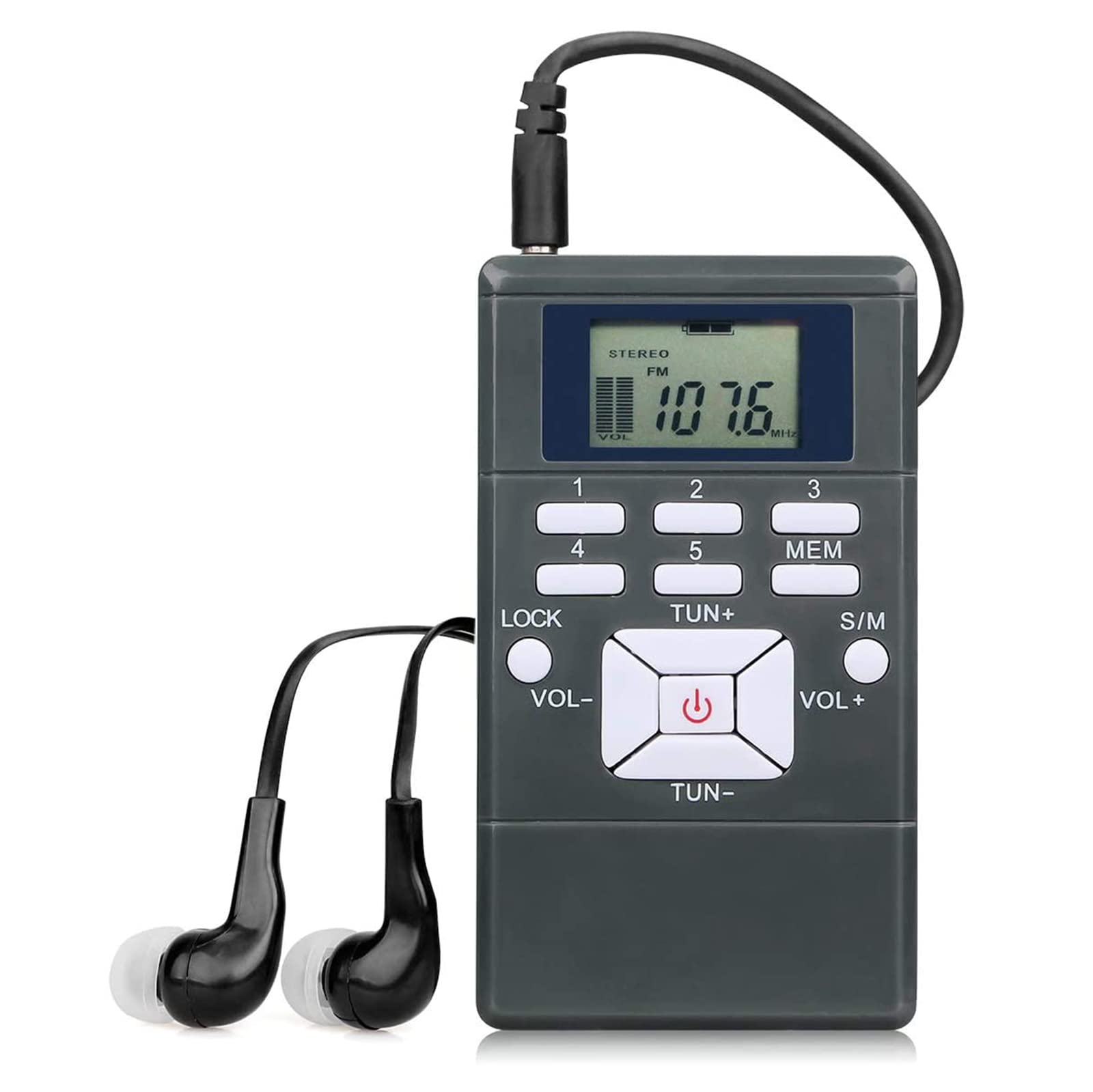 Przenośne radio FM, mini radio stereo ze słuchawką i kluczem blokady, zasilanie bateryjne, do chodzenia, joggingu Czekaj