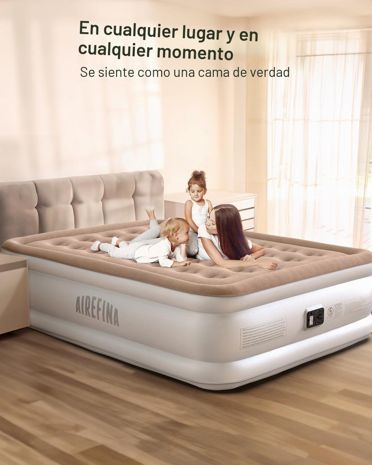 Airefina Colchón Hinchable con Bomba Integrada, Premium Colchon Hinchable, Hinchado Rápido en 3 Minutos, Colchón Inflable Matrimonio para Uso en Casa de Camping-152 x 203 x 40 cm