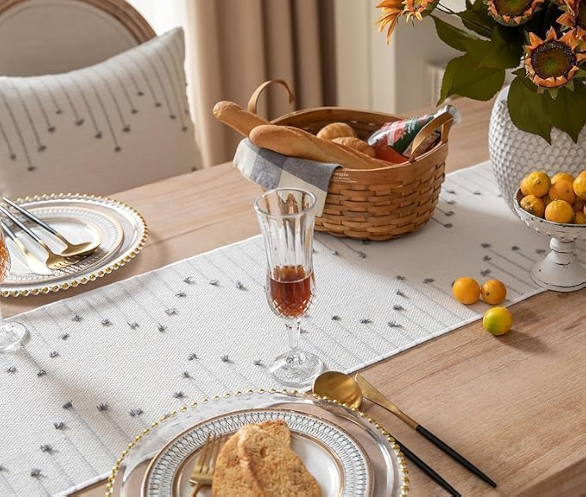 Cotton Table Runner for 4-6 Seater Dining Table, Grey