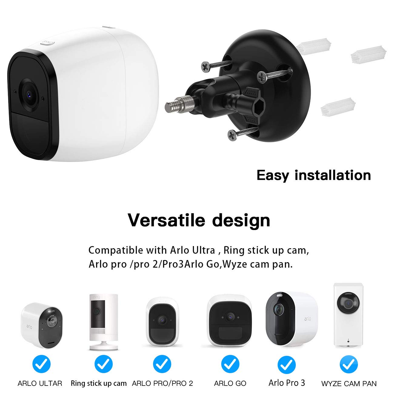 【Última versión】 Soporte de pared ajustable para interiores y exteriores para Arlo Essential/XL Gen 2/Pro/2/3/4/Arlo Pro 5s/Ultra/, eufyCam 2C/2C Pro, 2/2 Pro, 3C/S300, 3/S330, Wyze Cam Pan/V3 (3