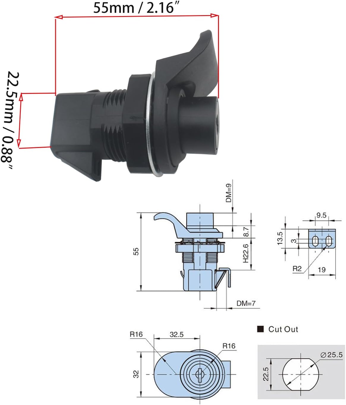 1Pcs Push Button Latch Locks for Boat Tool Box Latch Replacement Plastic Golf Cart Glove Box Locks Push to Close Latches