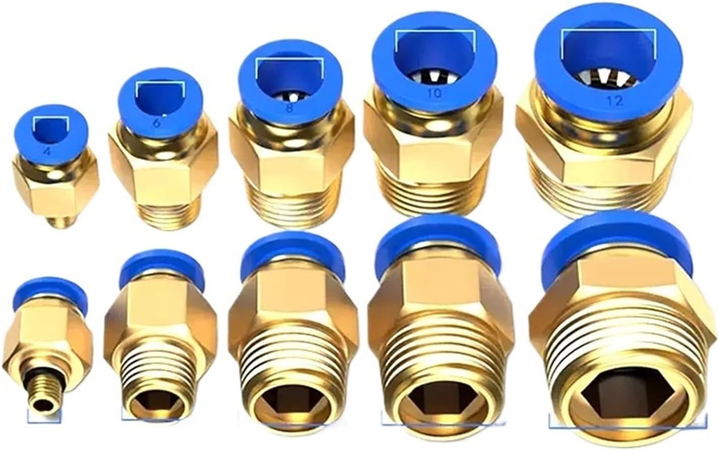 10/50PCS Pneumatic Fitting Air Connector PC 4mm 6mm 8mm 10mm 12mm Thread 1/8" 1/4" 3/8" 1/2" Hose Fittings Pipe Quick Connectors(PC4-02,100 PCS)