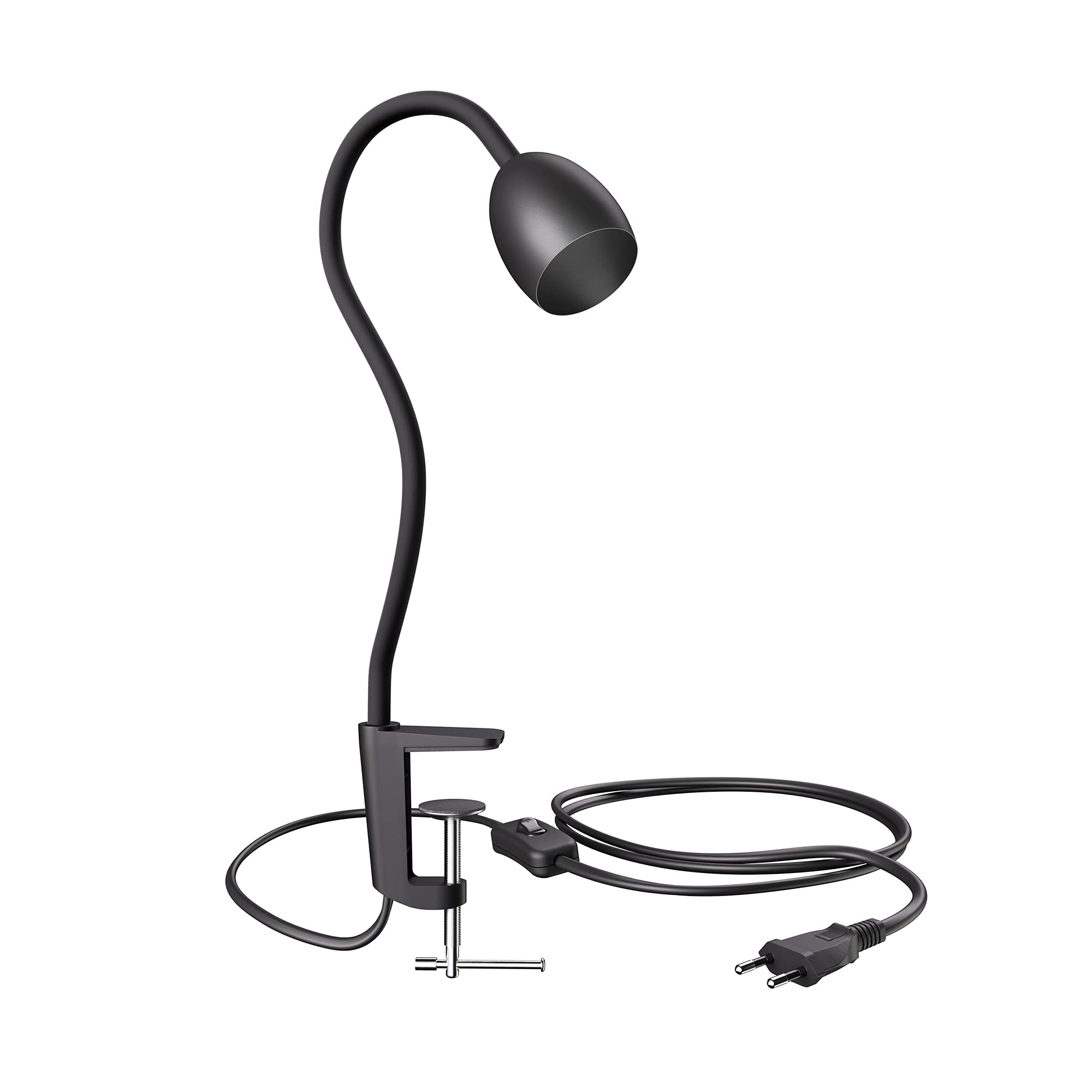 ledscom.de Lámpara de pinza, cuello de cisne KLUK, interruptor, negro mate, 1x GU10 máx. 60W