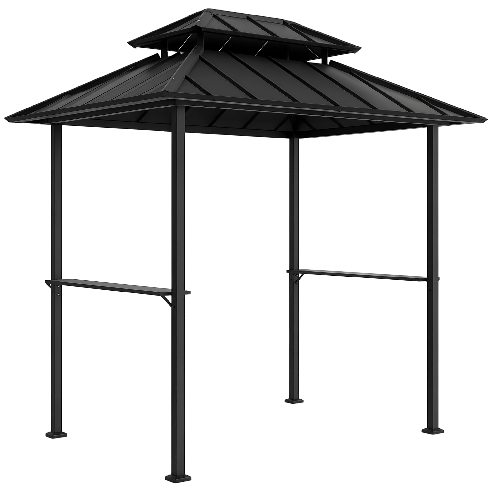 Outsunny Barbacoa cenador rígido de Doble Techo, cenador de jardín con 2 estantes y Gancho Superior, toldo de Barbacoa para terraza de jardín, 244x184x258cm, Negro