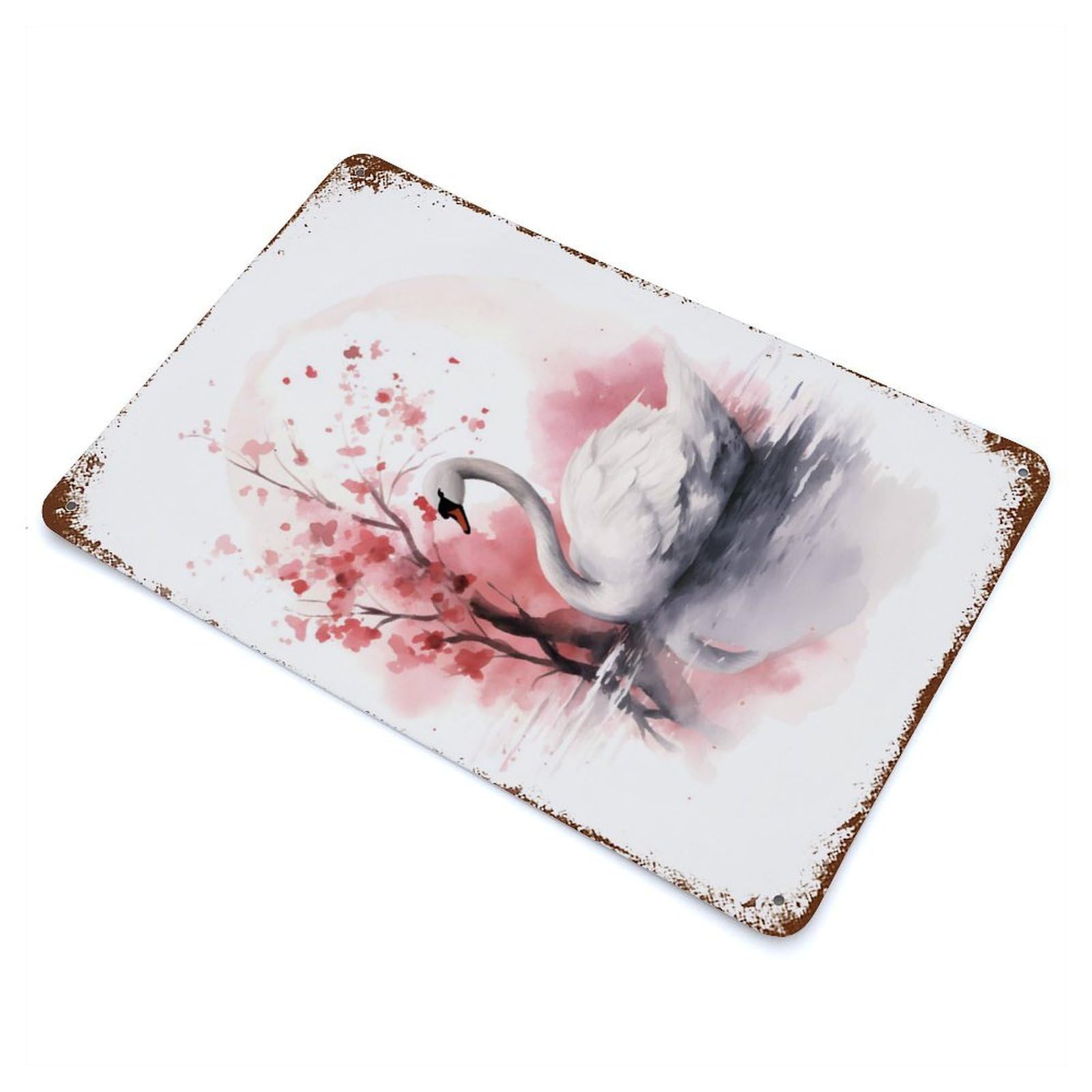 Garage Style Swan Watercolor Weathered Tin Sign 11.8"x7.9", Classic Wall Plaque for Bar And Workshop