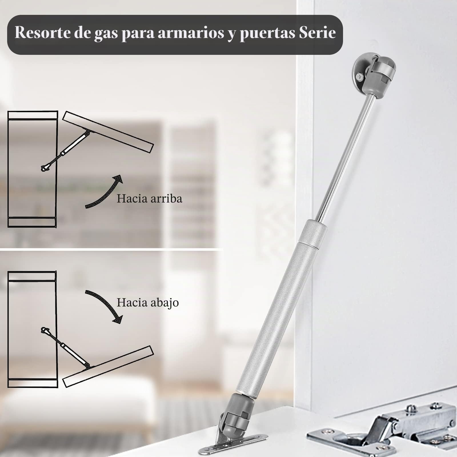 Vinabo 2PCS Amortiguadores de Gas 100N, Resorte de Compresión para Puertas Armario, Bisagra Armario con Tornillos, Pistones a Gas Muebles Cocina Amortiguadores Muebles Bisagras Puertas Cocina