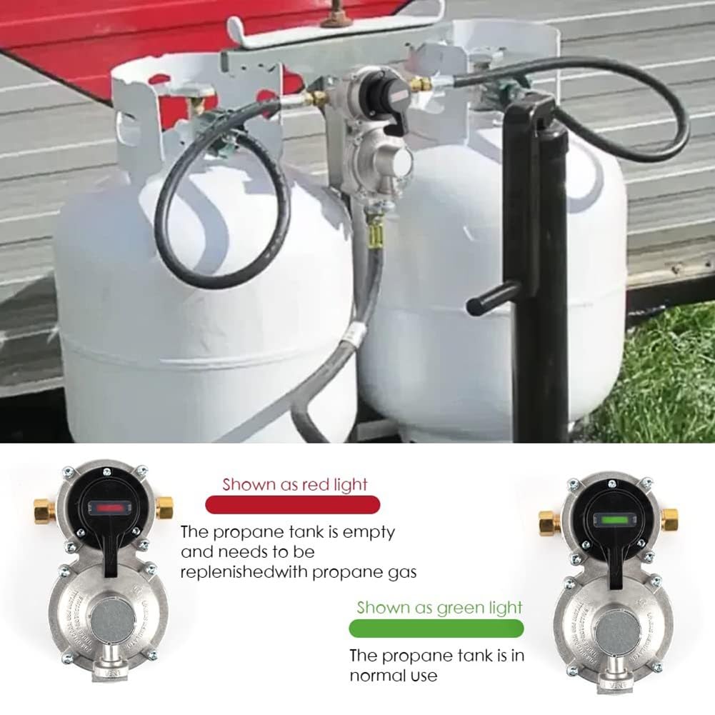 Régulateur de Propane RV avec Tuyau, Régulateur de Gaz Propane LP à Changement Automatique Robuste à 2 Réservoirs avec Jauge