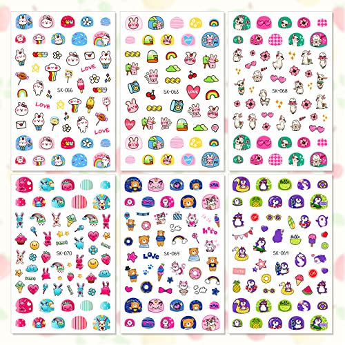 Qpout Gemischt Tier Nagel Aufkleber Abziehbilder (600 Muster), Katze Panda Alpaka Dinosaurier Hund Hase Igel Tiger 3D Selbstklebende Nageldekoration für Mädchen Kinder