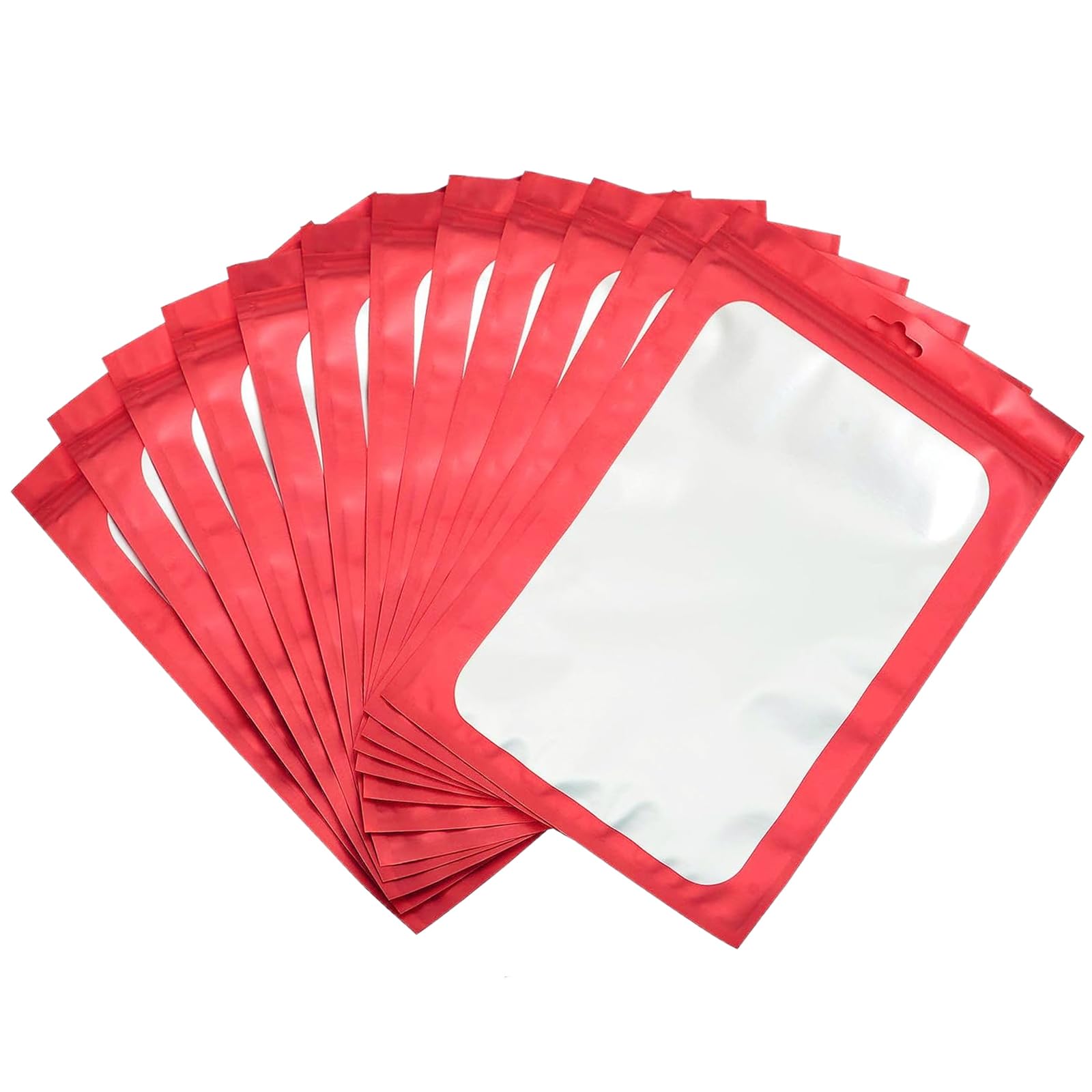 30Pcs Red Mylar Ziplock Foil Sealed Holographic Plastic Packaging Bags, 16x24cm Smell Proof Sweet Pouches, Large Resealable Storage Grip Seal for Food, Jewelry