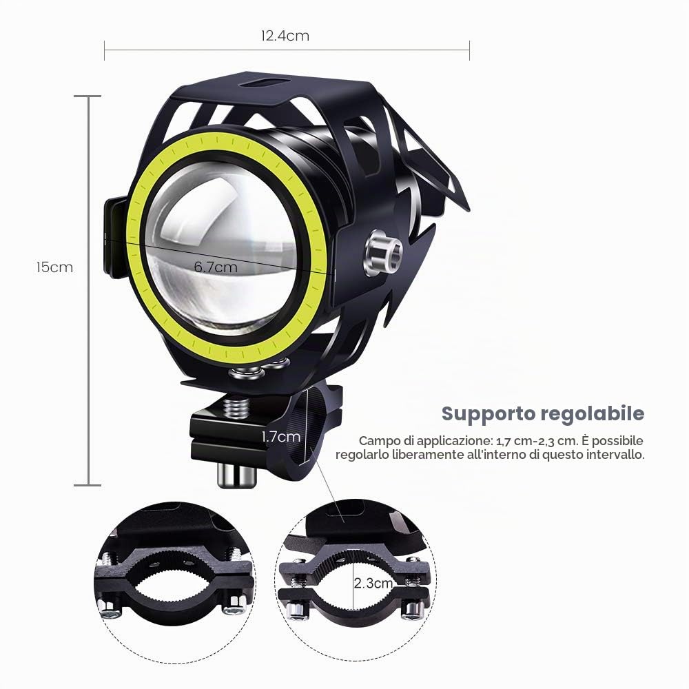 Fari Fendinebbia a LED per Moto con Halo Bianco e Interruttore a 3 Fili ON/ON/OFF,2PCS U7 Fari Anteriori DRL per Moto 12V 24V Luci Supplementari Impermeabili con Luce Stroboscopica Anabbagliante