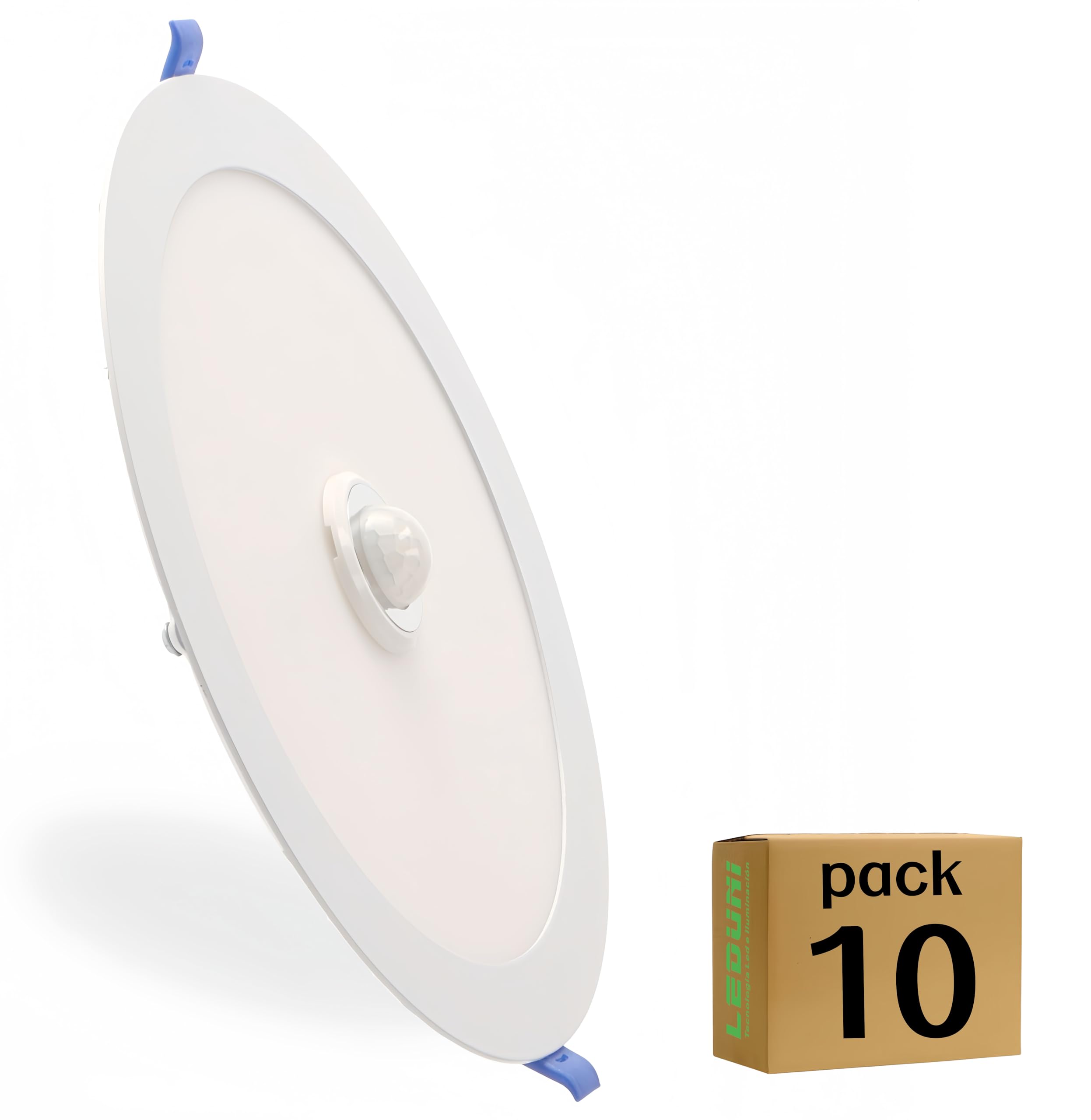 LEDUNI Downlight Circular LED Techo con Sensor de Movimiento 18W Panel Redondo Empotrable con Detector de Presencia 218X43H mm corte 205 mm (Pack 10X, Luz Neutra 4000K)