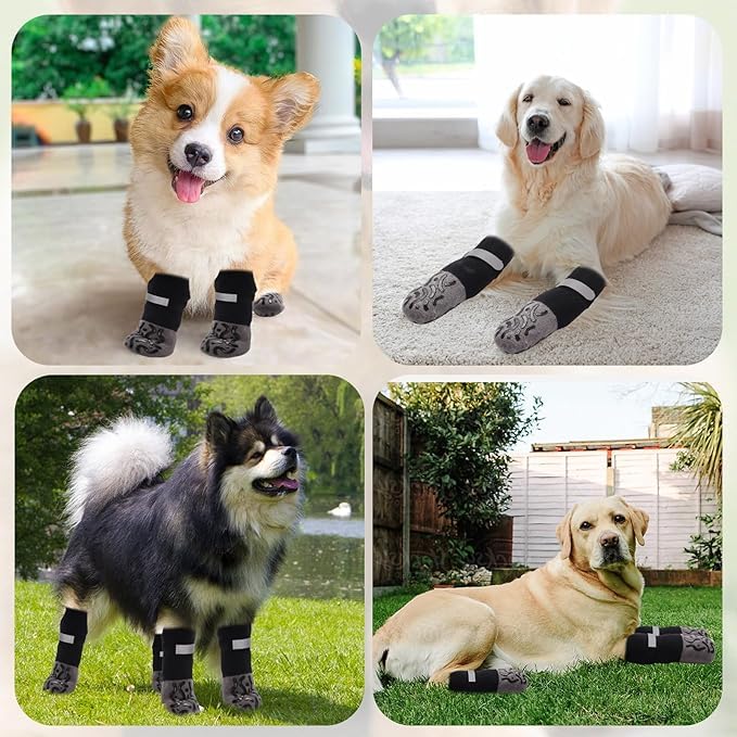 Image of KUTKUT 4Pcs Non Slip Dog Socks to Prevent Licking Paws, Strong Traction for Hardwood Floors, Senior Dogs, Paw Protector, Prevent Scratching, Double Sides Anti Slip Dog Socks(Size:- L: L*W: 18cm*7cm)