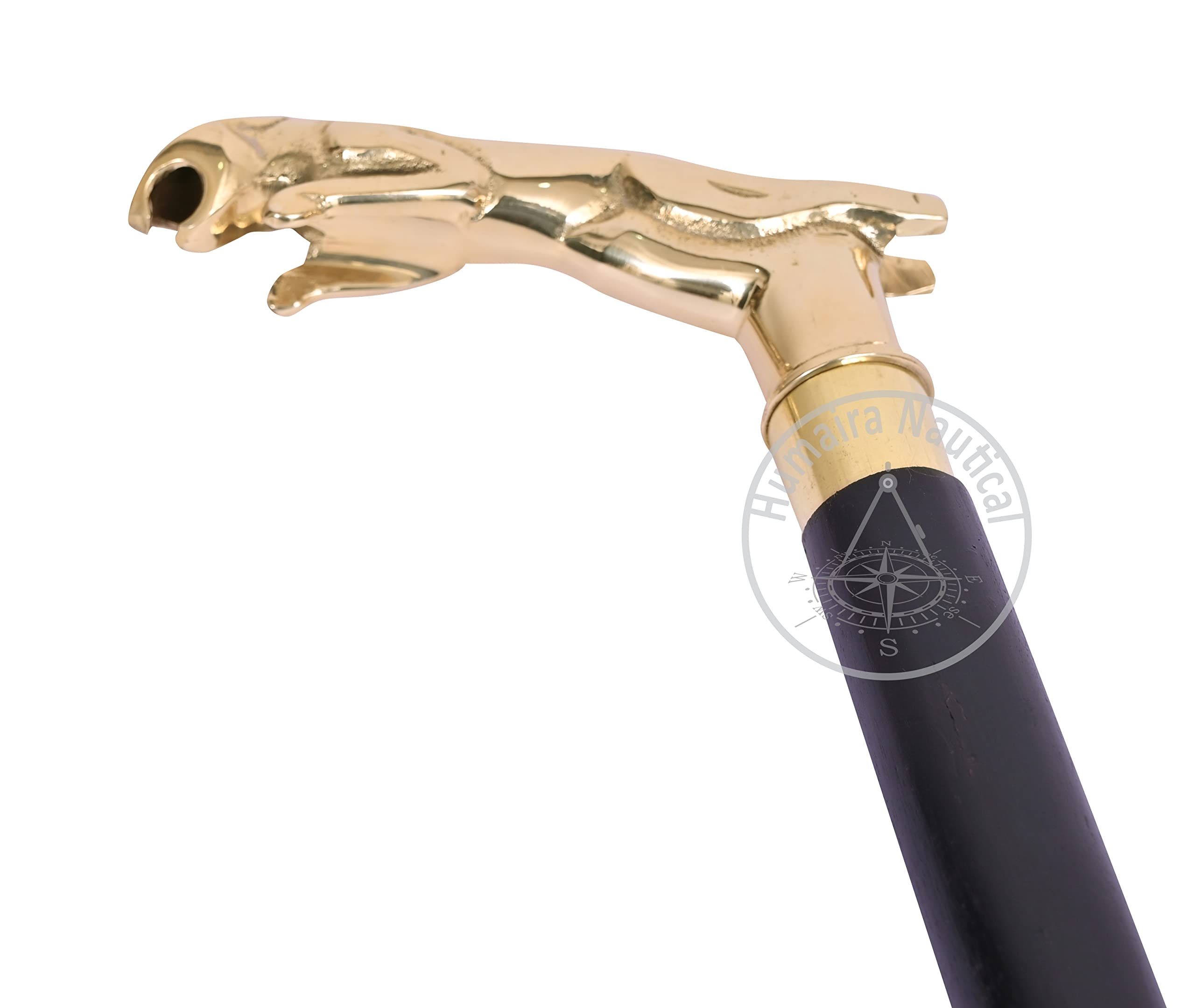 Humaira NauticalUnique Handle Victorian Designer Jaguar Brass Wooden Walking Stick Vintage Canes