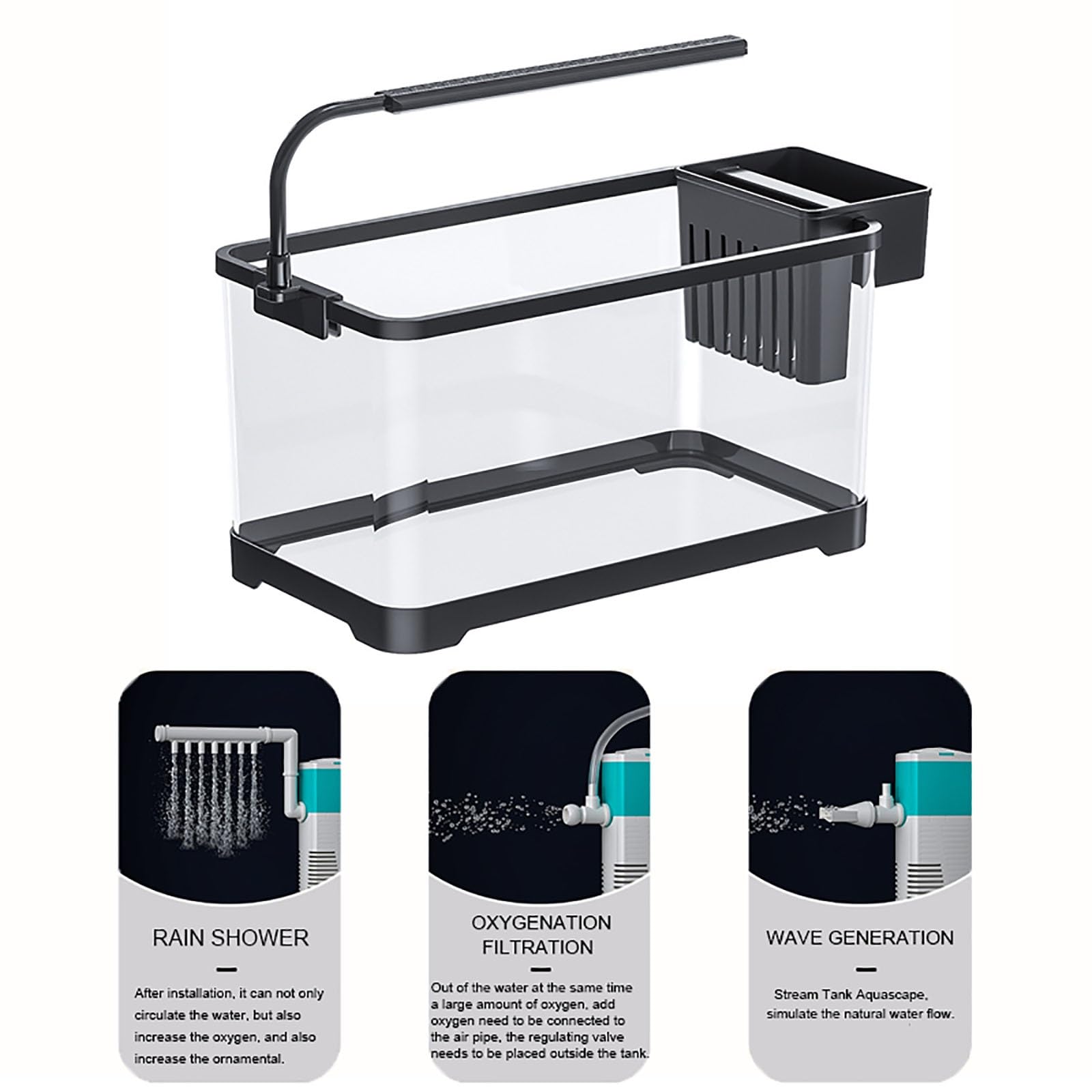Acquario Piccolo,serbatoio Di Pesce Kit Di Starter Per Acquario Piccolo,Completo Acquarios Per Pesci Rossi Tartarughe D'acqua Con Illuminazione A LED E Sistema Di Filtraggio(Large)