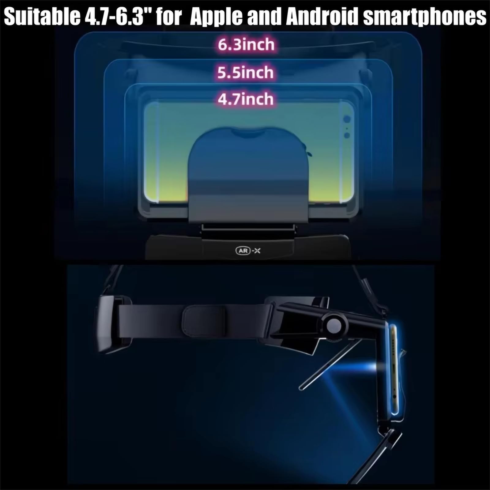 Occhiali VR Occhiali per Realtà virtuale 3D, Casco per Realtà virtuale 3D per Smartphone + Joystick, per Smartphone da 4,7-6,3", Casco VR Migliorato Pieghevole per Smartphone,2GAMEPAD
