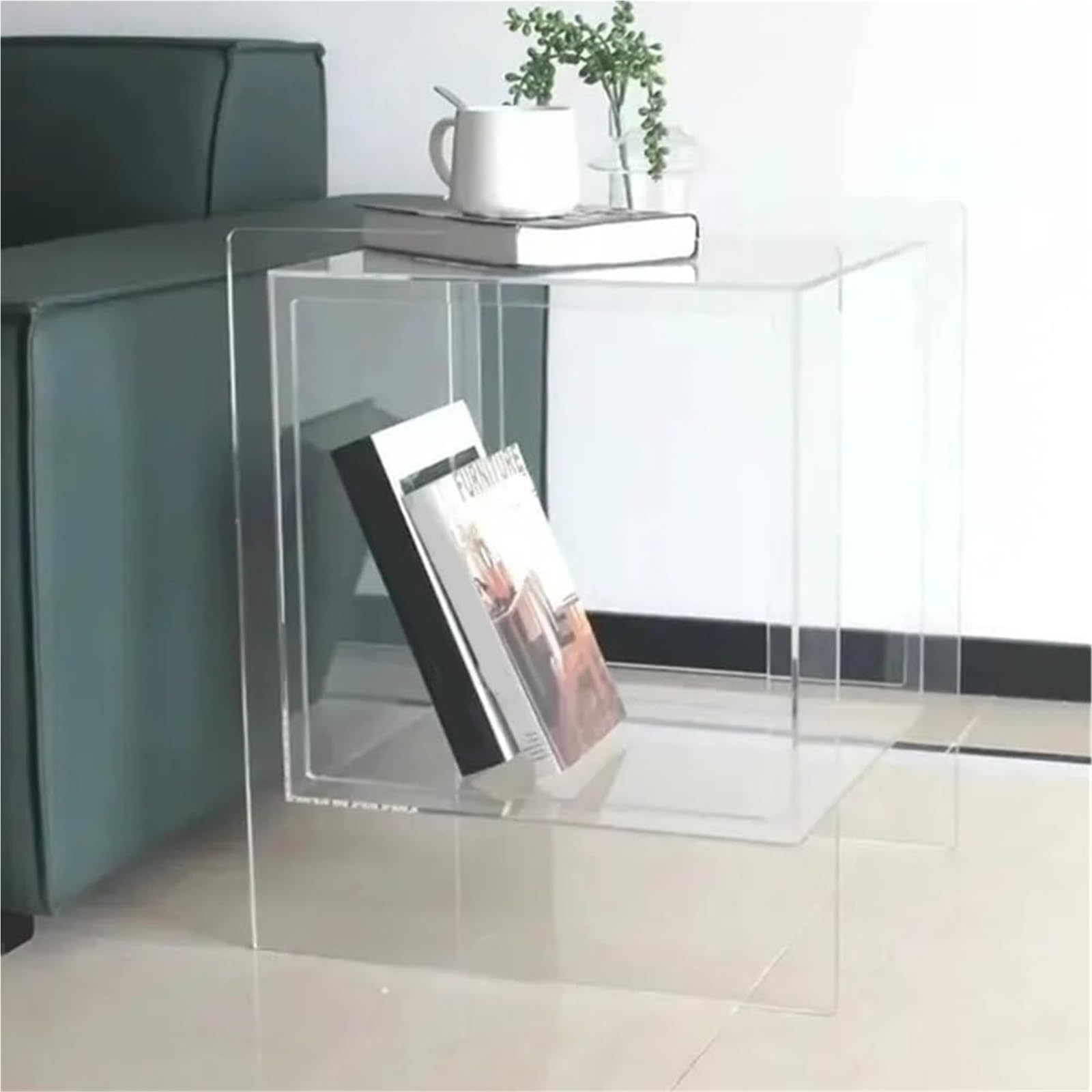 SXZenSpace Acrylic Nightstand Transparent Bedside Table Clear Sofa Side Small Decorative Coffee Tables for Living Room,Ideal Room