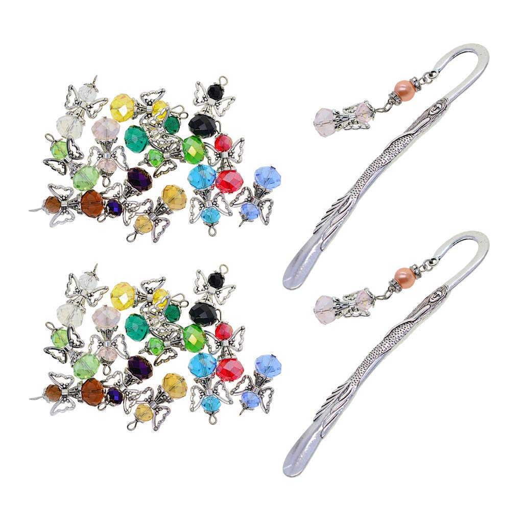 TRENDIVIBE 24 Pieces Tibetan Silver Angel Wing Charms Glass Pendant Bead Multi-Colored-image-25