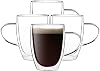 12oz Double Wall Insulated Glass Coffee Mugs (4-Pack) - Clear Espresso Cups with Handle for Cappuccino, Latte, Tea & Ice Cream