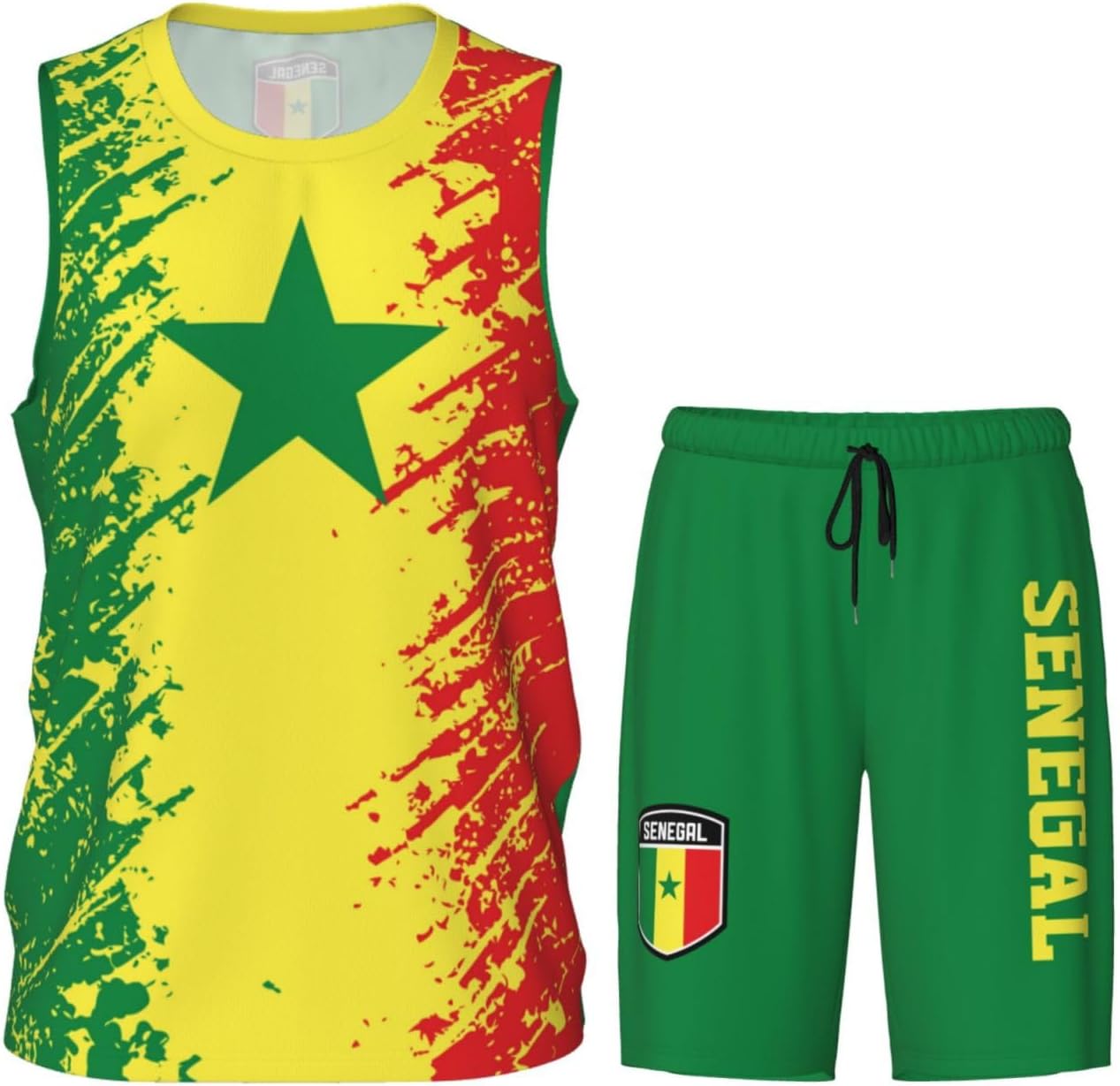 Senegal Flag Grain (2) Basketball Jersey Uniform Suit for Men Women Adults Training Athletic Set