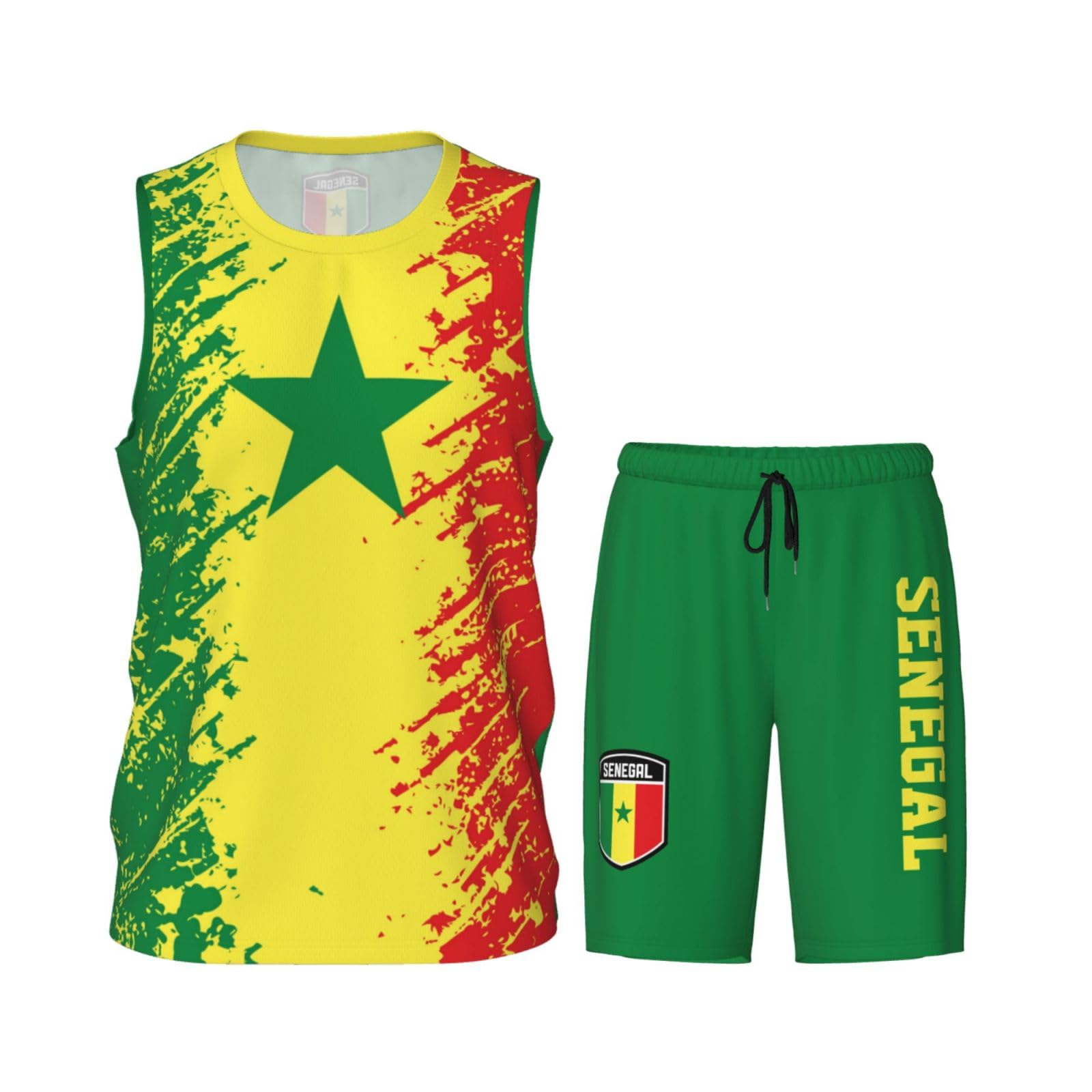 Senegal Flag Grain (2) Basketball Jersey Uniform Suit for Men Women Adults Training Athletic Set