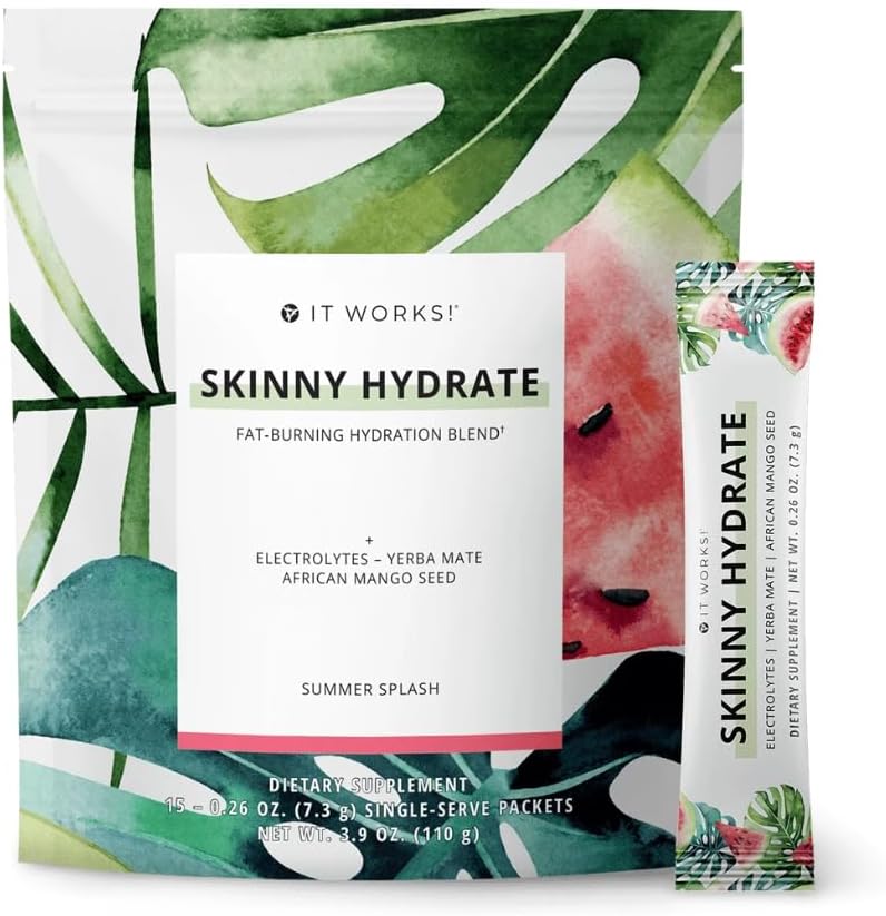 It Works! Skinny Hydrate - Summer Splash | Energizing & Replenishing Hydration Blend with Green Tea & Green Coffee Extracts | Wellness & Energy Support | 15 Single-Serve Packets (7.3g Each)