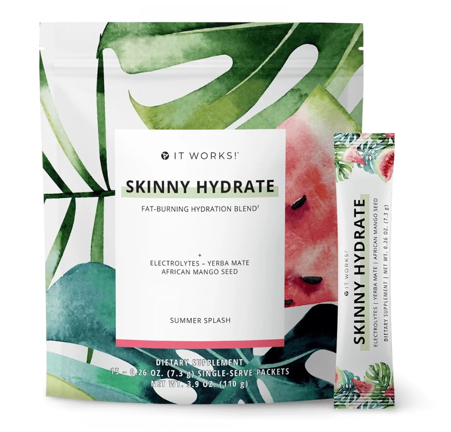 It WorksSkinny Hydrate - Summer Splash | Fat-Burning Hydration Blend with Green Tea & Green Coffee Extracts | Energizing, Replenishing & Wellness Boosting | 15 Single-Serve Packets (7.3g Each)